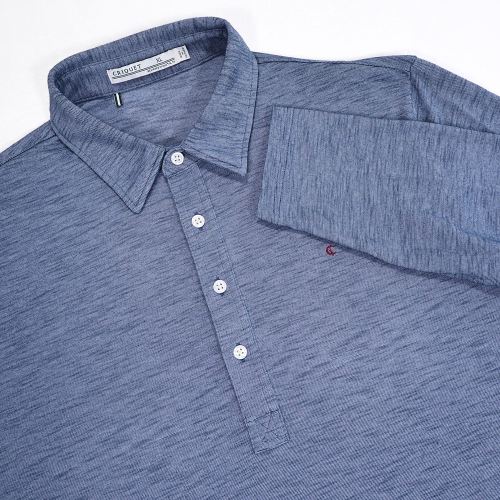 CRIQUET Men XL Heathered Blue Brrr Long Sleeve Range Performance Golf Polo Shirt